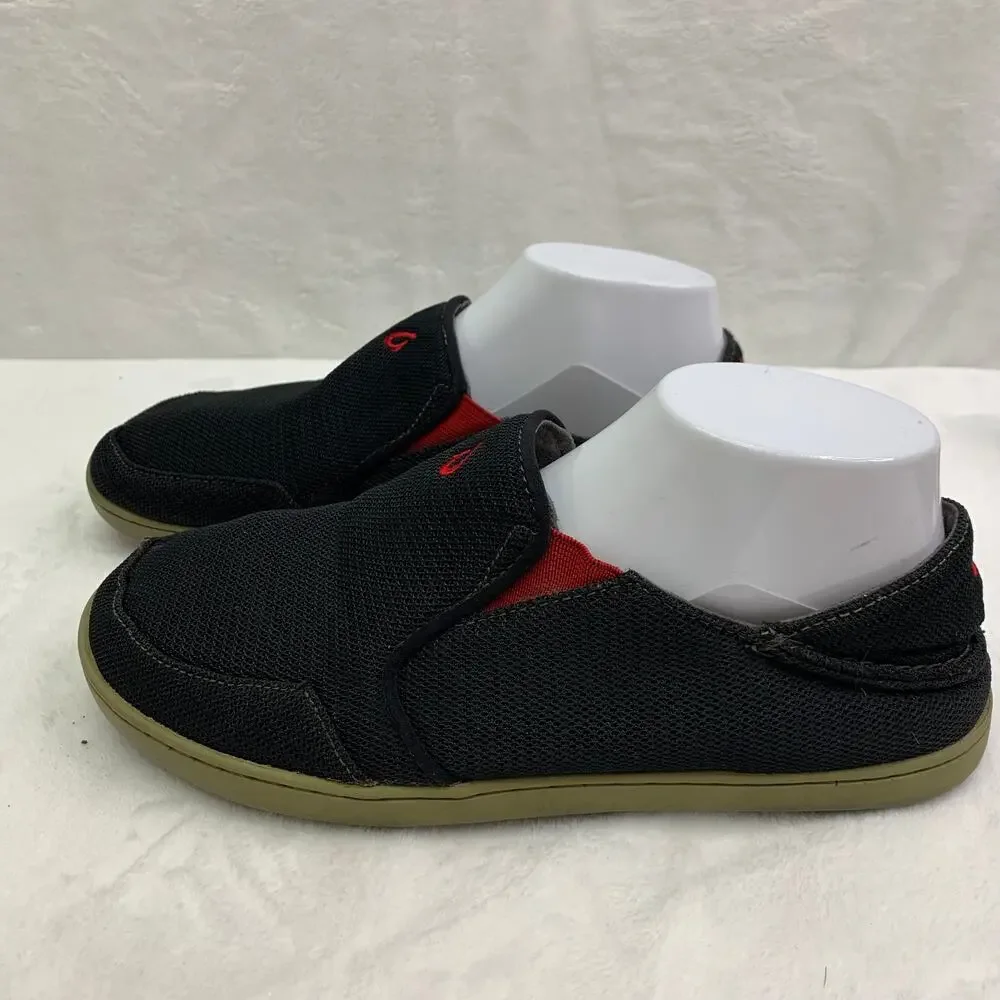OluKai Mens 8.5 Nohea Mesh Sneakers Lace Up Slip On Comfort Shoes Black Red